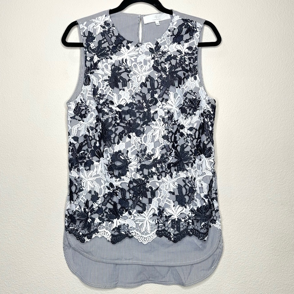 Thakoon Addition Lace Overlay Floral Striped Sleeveless Blouse size 6